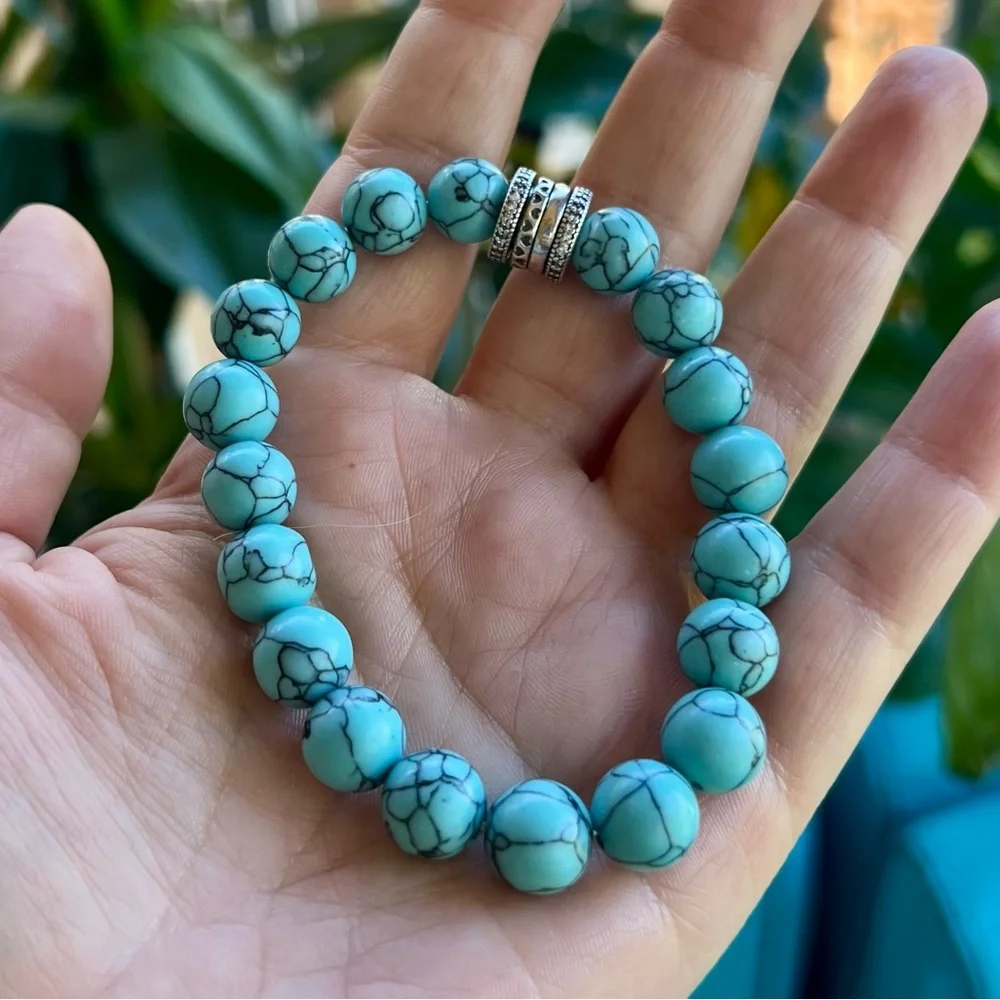 Turquoise Beaded Bracelet with S925 Barrel Charm